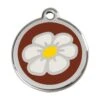 Red Dingo Stainless Steel Engraved Dog Tag Daisy Flower Brown