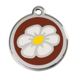 Red Dingo Stainless Steel Engraved Dog Tag Daisy Flower Brown