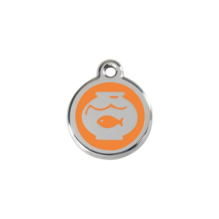 Red Dingo Stainless Steel Engraved Cat Tag Fish Bowl Orange 3 Red Dingo Stainless Steel Engraved Cat Tag Fish Bowl Orange