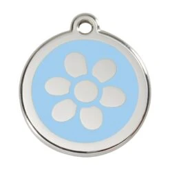 Red Dingo Stainless Steel Engraved Dog Tag Flower Light Blue