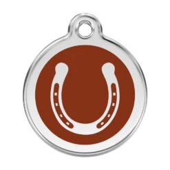 Red Dingo Stainless Steel Engraved Dog Tag Horse Shoe Brown