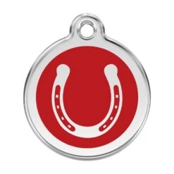 Red Dingo Stainless Steel Engraved Dog Tag Horse Shoe Red