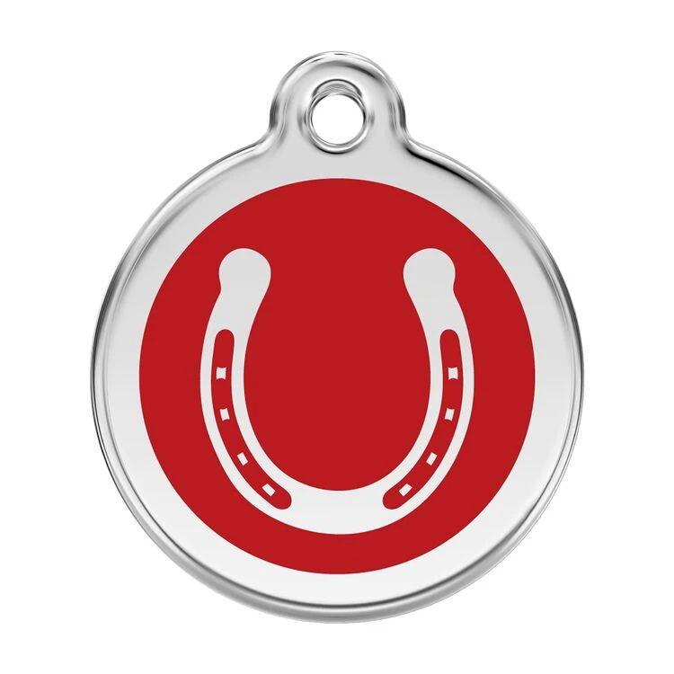Red Dingo Stainless Steel Engraved Dog Tag Horse Shoe Red 3 Red Dingo Stainless Steel Engraved Dog Tag Horse Shoe Red