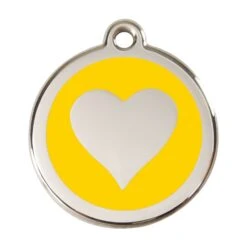 Red Dingo Stainless Steel Engraved Dog Tag Heart Yellow