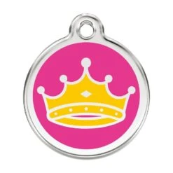 Red Dingo Stainless Steel Engraved Dog Tag Queen's Crown Hot Pink
