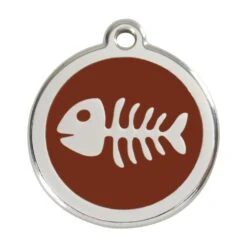 Red Dingo Stainless Steel Engraved Dog Tag Fish Skeleton Brown