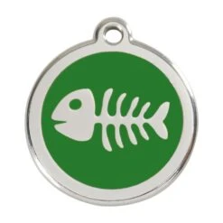 Red Dingo Stainless Steel Engraved Dog Tag Fish Skeleton Green