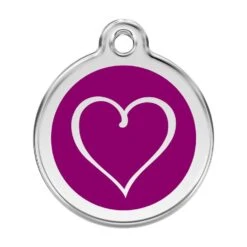 Red Dingo Stainless Steel Engraved Dog Tag Tribal Heart Purple