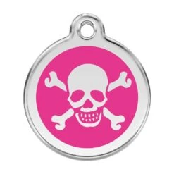 Red Dingo Stainless Steel Engraved Dog Tag Cross Bone Hot Pink
