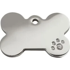 Red Dingo Diamante Engraved Dog Tag Bone