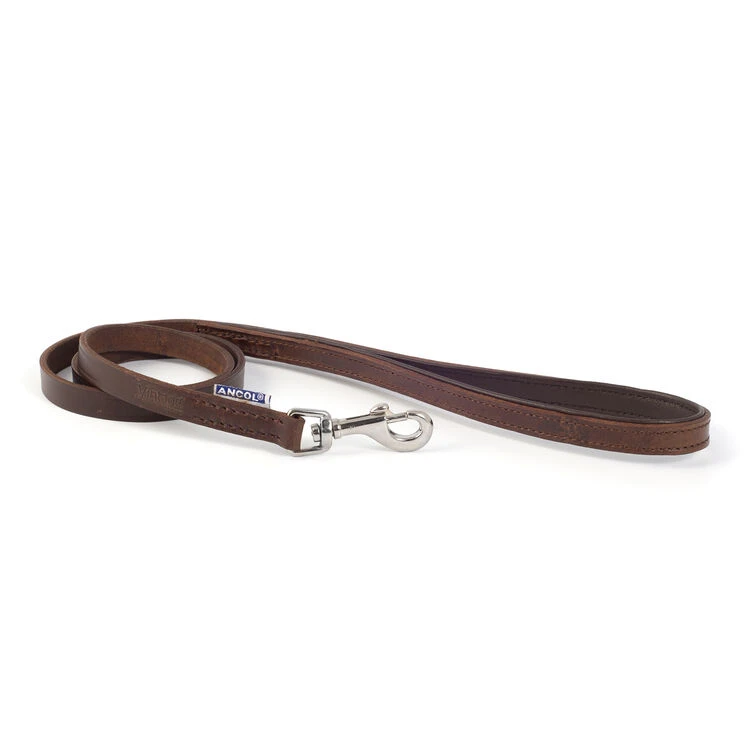 Ancol Vintage Leather Padded Lead Chestnut Brown 3 Ancol Vintage Leather Padded Lead Chestnut Brown