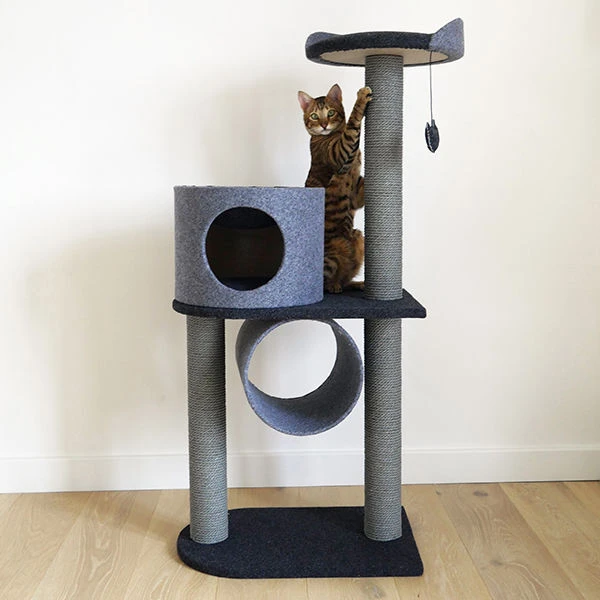 Rosewood Charcoal Felt Cat Scratcher Double Tower 3 Rosewood Charcoal Felt Cat Scratcher Double Tower