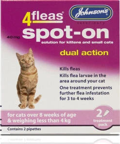 Johnson's 4fleas Spot-On Dual Action For Cats/Kittens Less Than 4kg - 2 Treatments