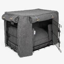 Lords & Labradors Dog Crate Set In Granite Boucle 8 Lords & Labradors Dog Crate Set In Granite Boucle -Pet Life Shop lords and labradors granite boucle crate set black crate side studio