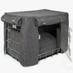 Lords & Labradors Dog Crate Set In Granite Boucle 9 Lords & Labradors Dog Crate Set In Granite Boucle -Pet Life Shop lords and labradors granite boucle crate set side silver crate studio