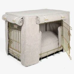 Lords & Labradors Dog Crate Set In Mink Boucle 9 Lords & Labradors Dog Crate Set In Mink Boucle -Pet Life Shop lords and labradors mink boucle crate set gold crate side studio