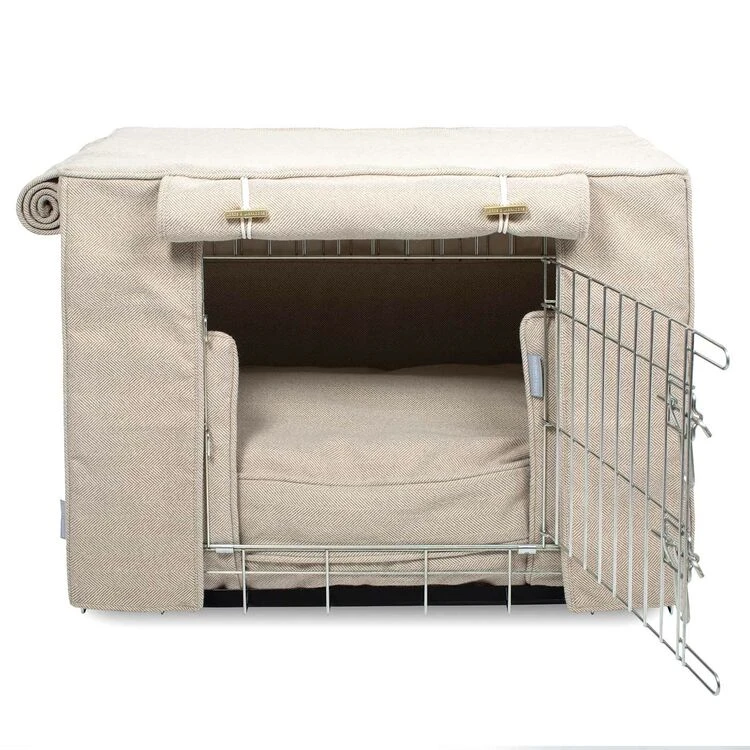 Lords & Labradors Dog Crate Set In Natural Herringbone 3 Lords & Labradors Dog Crate Set In Natural Herringbone
