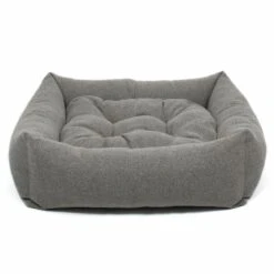 Lords & Labradors Luxury Tweed Dog Box Bed Pewter Herringbone