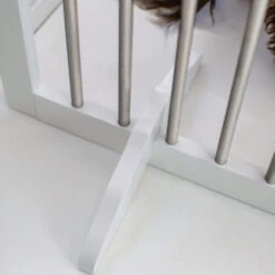 Lords & Labradors White Wooden Dog Gate -Pet Life Shop lords labradors grey wooden pet gate legs close up