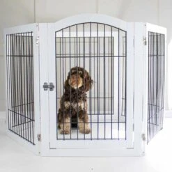 Lords & Labradors White Wooden Puppy Play Pen -Pet Life Shop lords labradors white wooden puppy pen white lifestyle