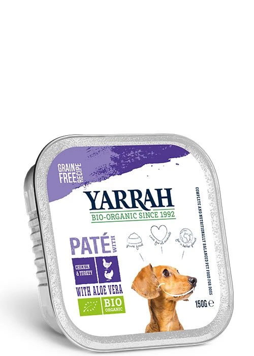 4 X Yarrah Organic Dog Grain Free Pate Chicken & Turkey 6x150g 3 4 X Yarrah Organic Dog Grain Free Pate Chicken & Turkey 6x150g